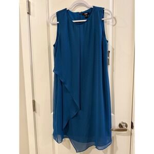 MSK Womens Peacock Blue Chiffon Layered Asymmetrical Shift Dress 10 935269 NEW